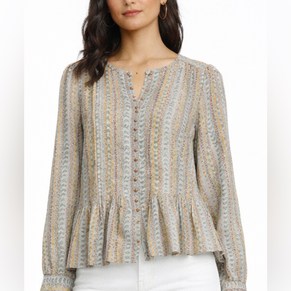 Anthropologie Maeve Boho Floral Pintuck Blouse XS